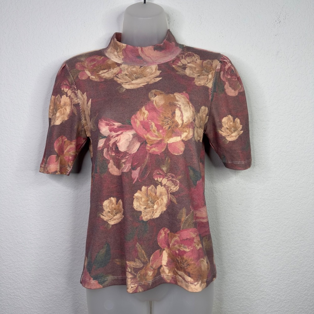 Let Me Be Anthropologie Shirt Womens S Floral‎ Mock Neck Romantic Cottagecore